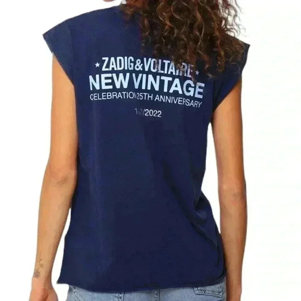 Zadig & Voltaire Womens Encre Cecilia Crystal embellished Cotton Tank top Size L - Picture 2 of 9